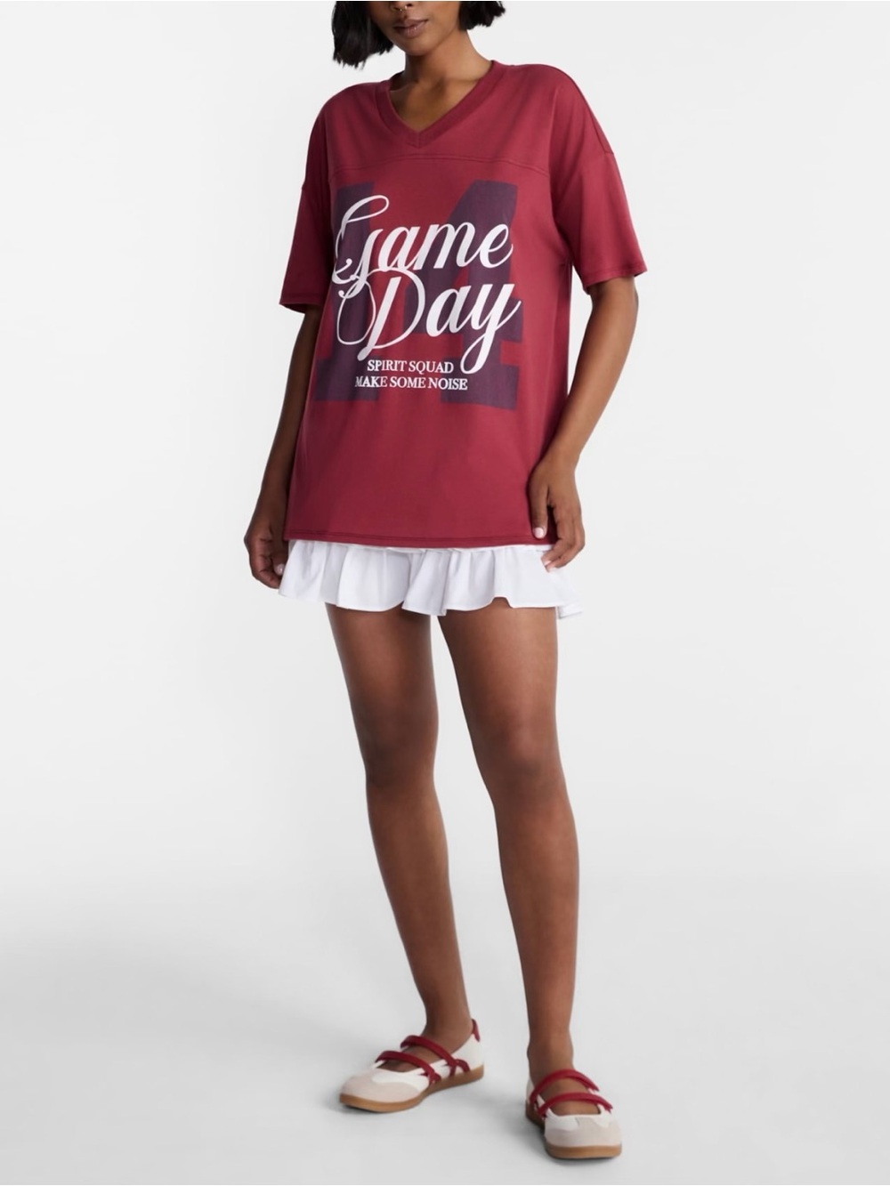 Game Day Spirit Squad Oversized Graphic V Neck Football Tee